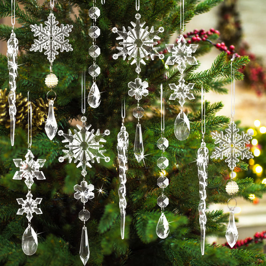 36Pcs Glitter Snowflake Ornaments 4 Inch White Plastic Christmas Tree  Decorations Glittery Snowflakes for Winter Wonderland